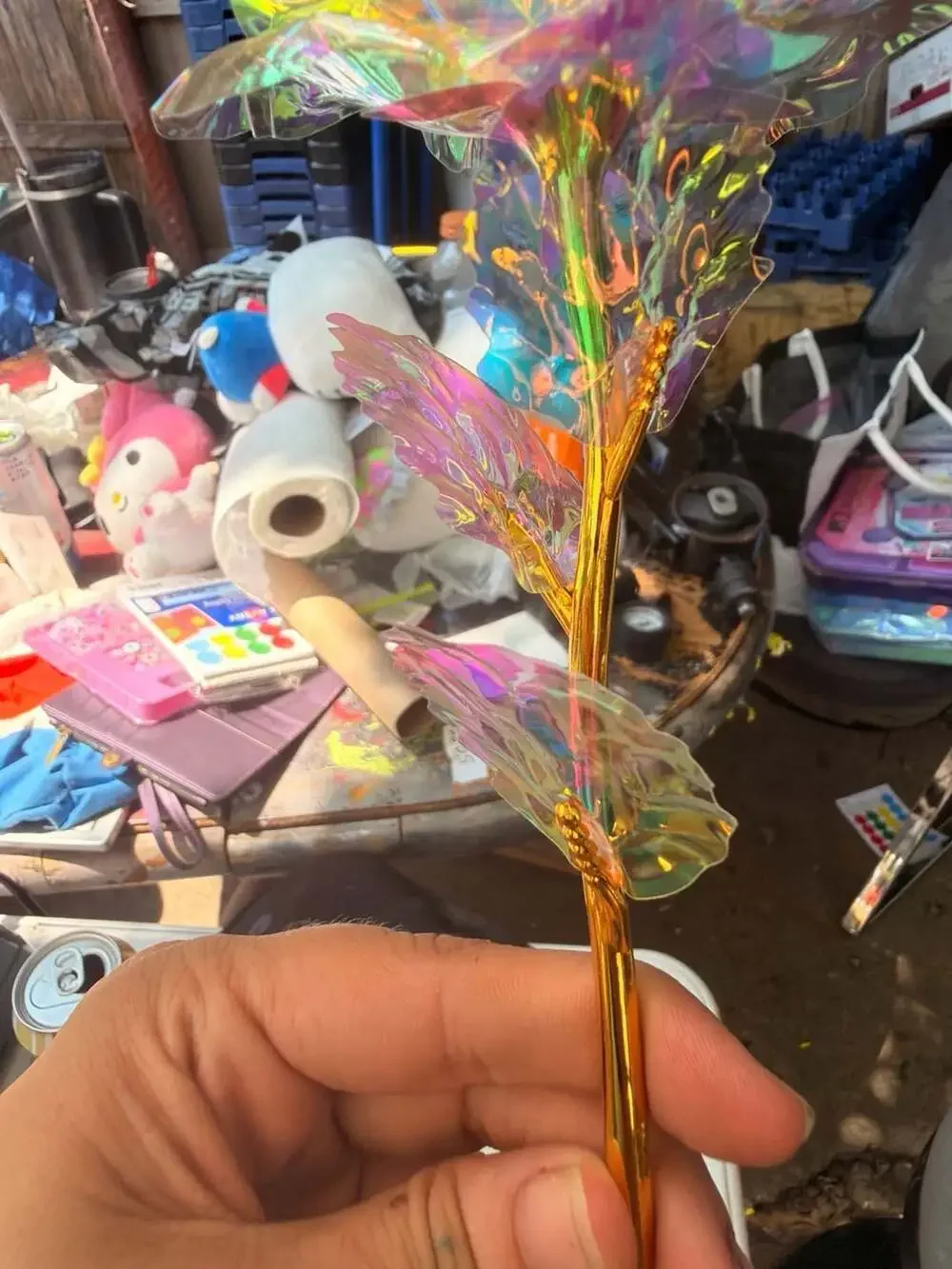 Galaxy Iridescent Artificial Rose with Gold Stem